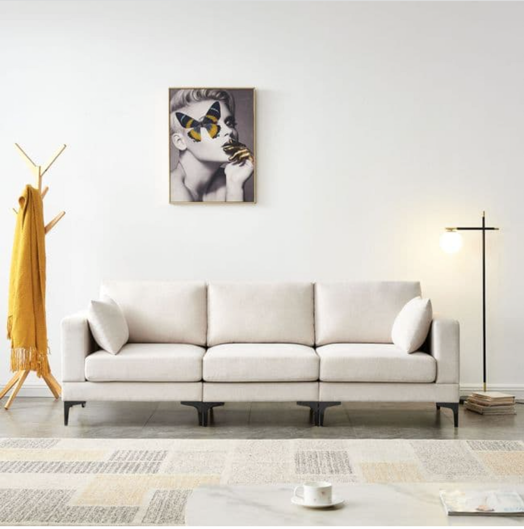 BEIGE FABRIC THREE SEATER SOFA - uniQue Home Furnishing