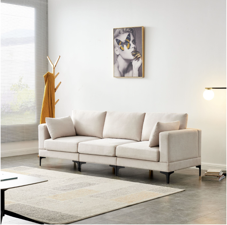 BEIGE FABRIC THREE SEATER SOFA - uniQue Home Furnishing