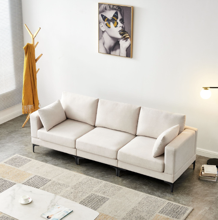 BEIGE FABRIC THREE SEATER SOFA - uniQue Home Furnishing