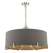 Load image into Gallery viewer, POLISHED NICKEL PENDANT LIGHT WITH GREY SHADE