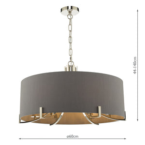 POLISHED NICKEL PENDANT LIGHT WITH GREY SHADE