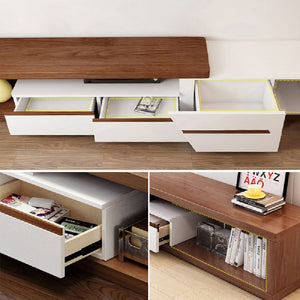 MODERN EXTENDABLE TV STAND WITH BOOKSHELF STORAGE & DRAWERS