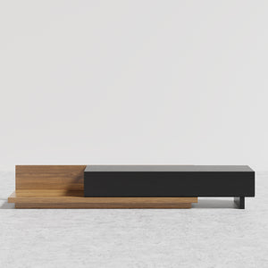 WALNUT AND BLACK ADJUSTABLE TV STAND WITH STORAGE