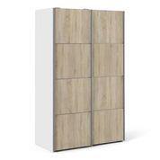 Verona Sliding Wardrobe 120cm in White with Oak Doors with 2 Shelves. - uniQue Home Furnishing
