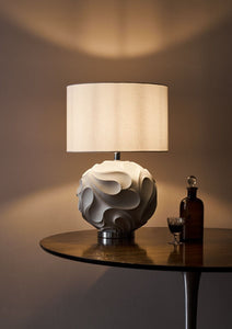 ROUND WHITE SCULPTED TABLE LAMP & SHADE